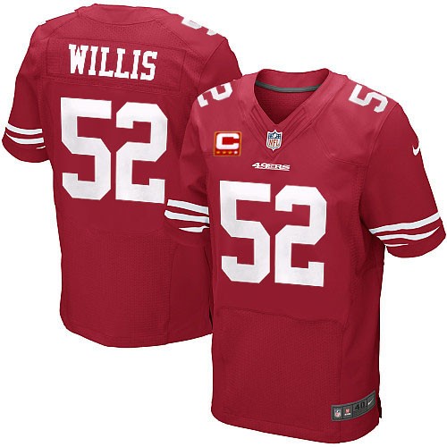 Men's Elite Patrick Willis C Patch Nike Jersey Red Home - #52 NFL San Francisco 49ers